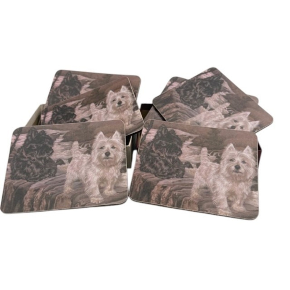 VTG Scottish Terrier Scottie Dog Set Salt Pepper Shakers Coasters Japan Scotland - Picture 6 of 16